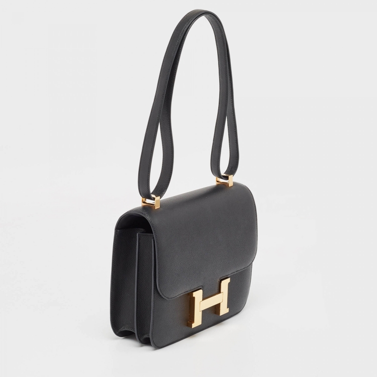 Pre Owned Hermes Noir Epsom Leather Gold Finish Constance 24 Bag