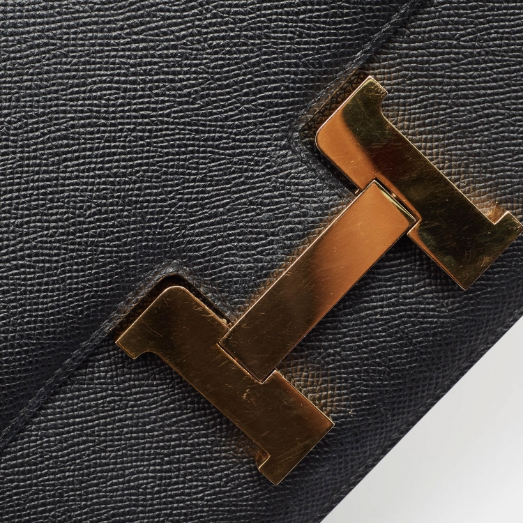 Pre Owned Hermes Noir Epsom Leather Gold Finish Constance 24 Bag