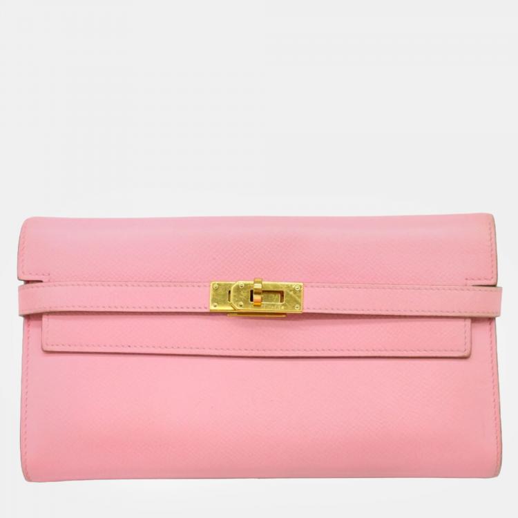 Pre Owned Hermes Pink Epsom Leather Kelly Bi-fold Long Wallet