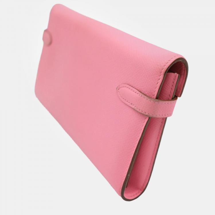 Pre Owned Hermes Pink Epsom Leather Kelly Bi-fold Long Wallet