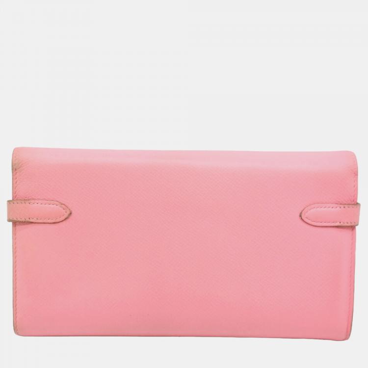 Pre Owned Hermes Pink Epsom Leather Kelly Bi-fold Long Wallet