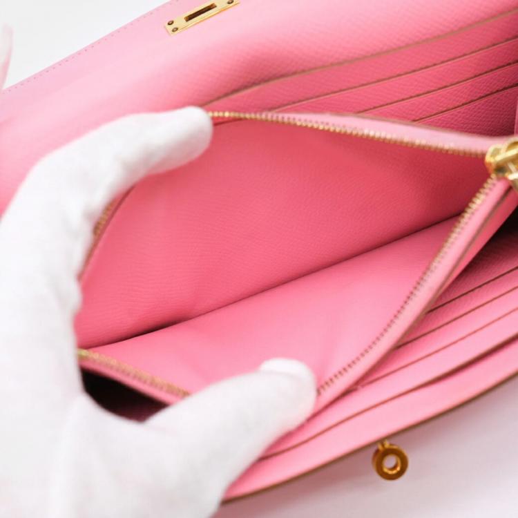 Pre Owned Hermes Pink Epsom Leather Kelly Bi-fold Long Wallet