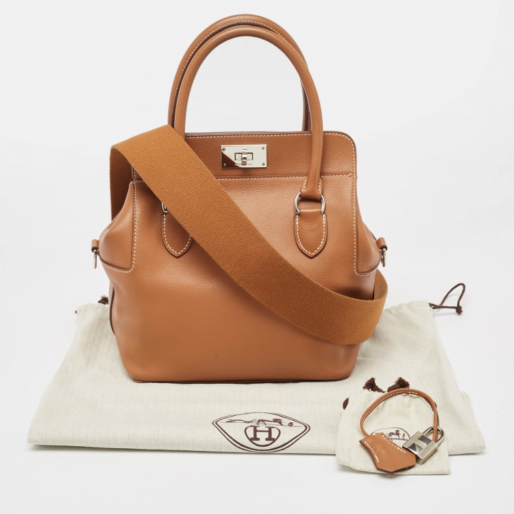 مملوكة مسبقًا Hermes Gold Evercolor Leather Palladium Finish Toolbox 20 Bag
