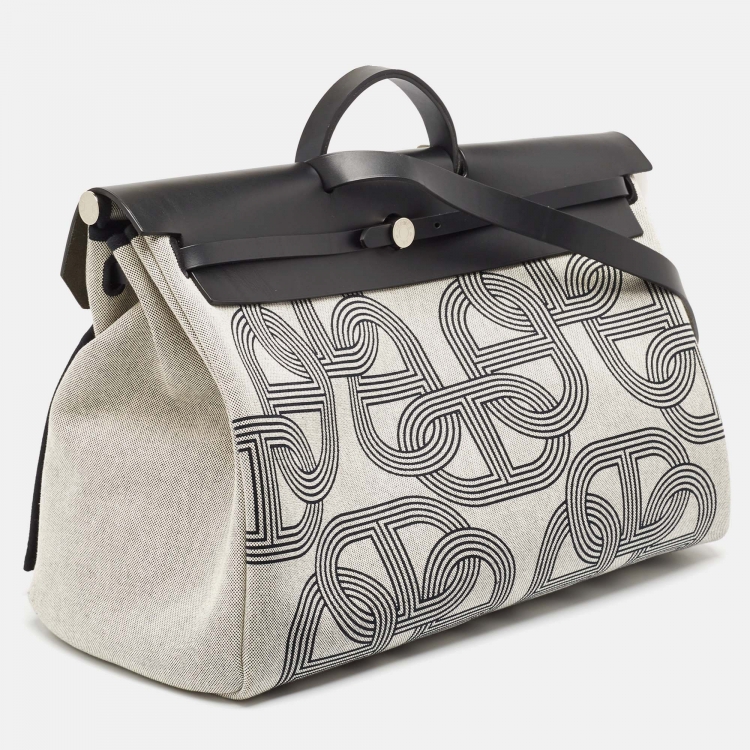 Pre Owned Hermès Noir/Ecru H Plume Canvas and Hunter Leather Circuit 24 Herbag Zip Cabine 50 Bag
