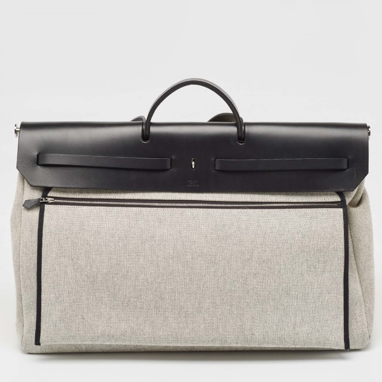 Pre Owned Hermès Noir/Ecru H Plume Canvas and Hunter Leather Circuit 24 Herbag Zip Cabine 50 Bag