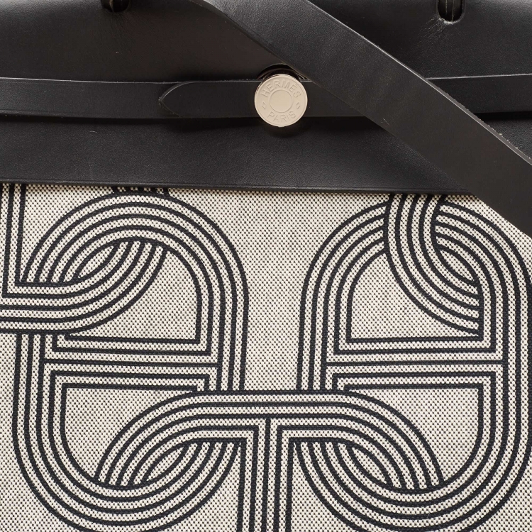 Pre Owned Hermès Noir/Ecru H Plume Canvas and Hunter Leather Circuit 24 Herbag Zip Cabine 50 Bag