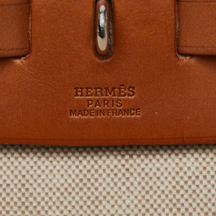 Pre Owned Hermes Brown Leather and Toile Canvas Herbag MM Tote Bag