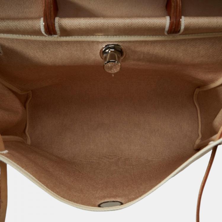 Pre Owned Hermes Brown Leather and Toile Canvas Herbag MM Tote Bag