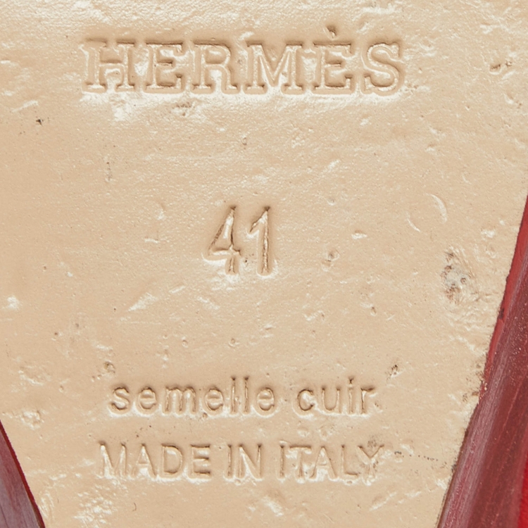Pre Owned Hermes Red Leather Legend Wedge Sandals Size 41