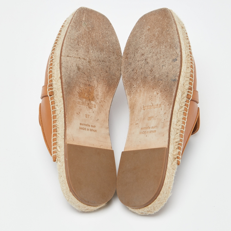 مملوكة مسبقًا Hermes Brown Leather Espadrille Flat Mules Size 37