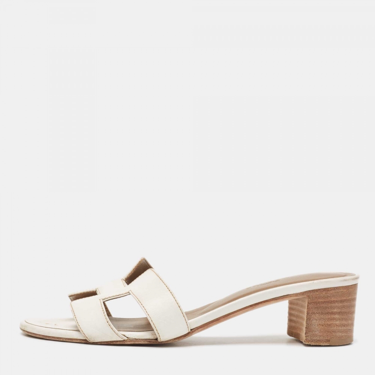 Pre Owned Hermes White Leather Oasis Slide Sandals Size 36