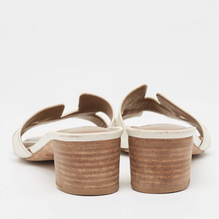 Pre Owned Hermes White Leather Oasis Slide Sandals Size 36