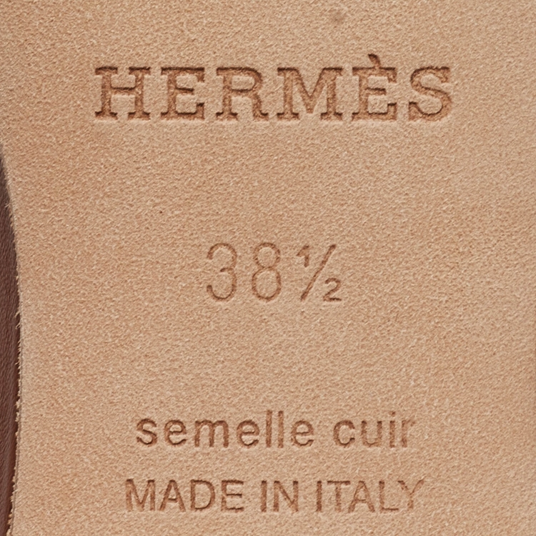 Pre Owned Hermes Brown Leather Oasis Slide Sandals Size 38.5