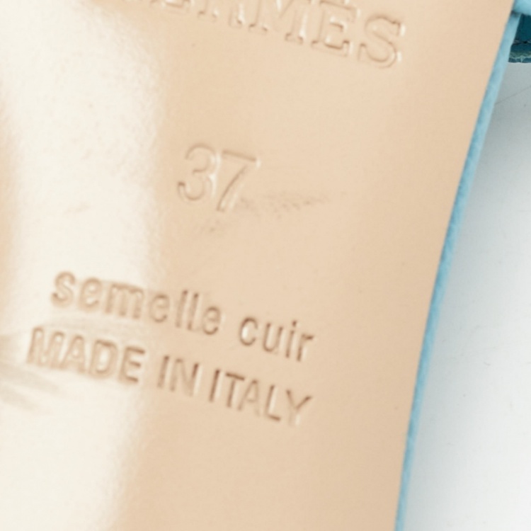 Pre Owned Hermes Blue Leather Oasis Slide Sandals Size 37