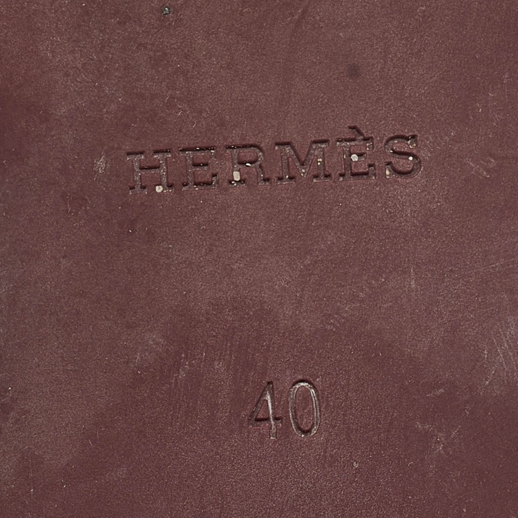 Pre Owned Hermes Burgundy Rubber Chaine d'Ancre Rivage Flat Slides Size 40