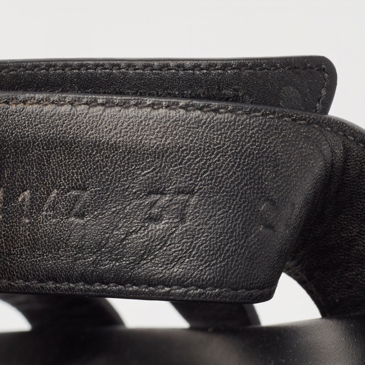 Pre Owned Hermes Black Leather Chypre Sandals Size 37