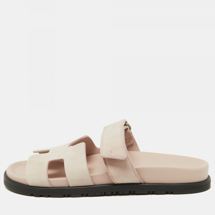 Pre Owned Hermes Pink Suede Chypre Sandals Size 37