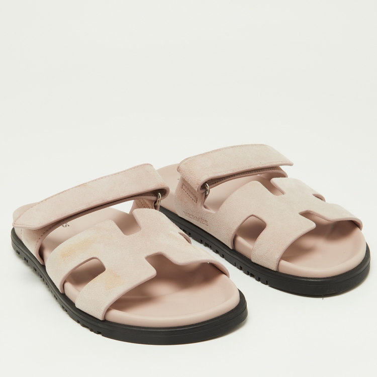 Pre Owned Hermes Pink Suede Chypre Sandals Size 37