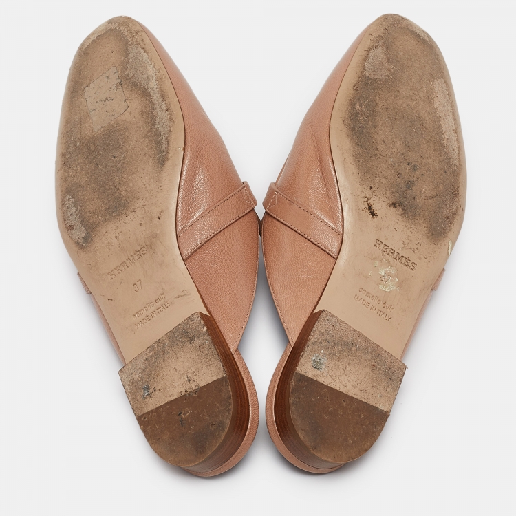 مملوكة مسبقًا Hermes Beige Leather Oz Flat Mules Size 37