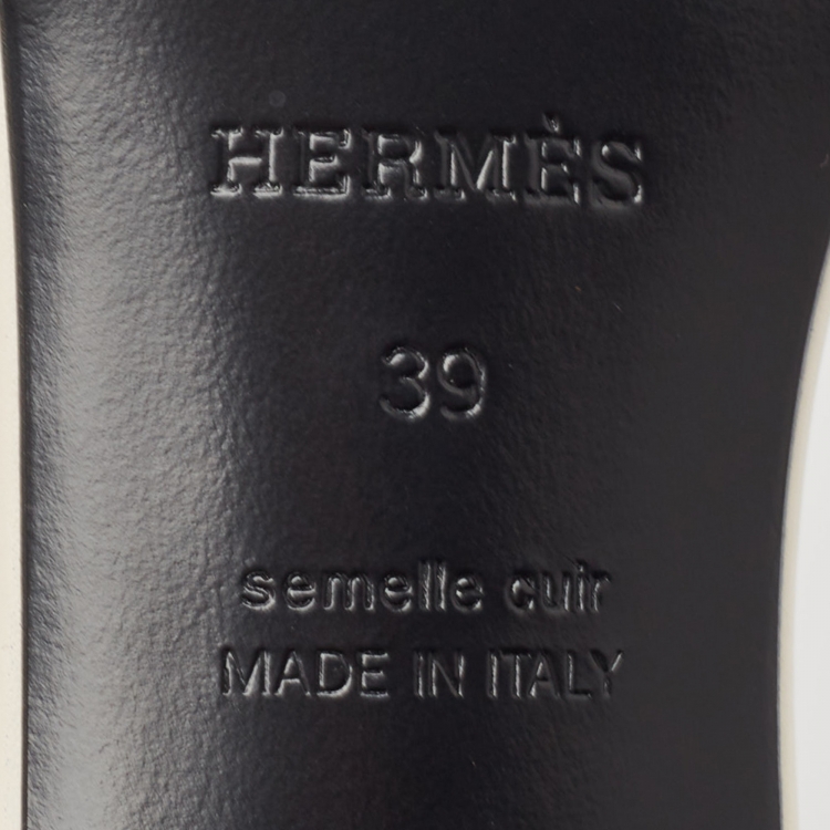 مملوكة مسبقًا Hermes Cream/Brown Leather Gigi Slide Sandals Size 39