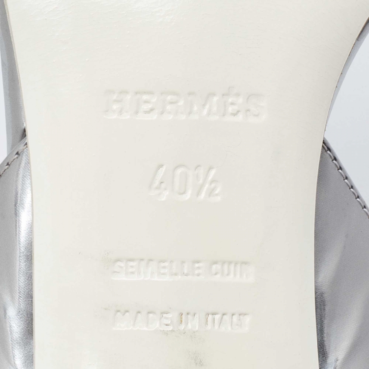مملوكة مسبقًا Hermes Silver Leather Night Slingback Sandals Size 40.5