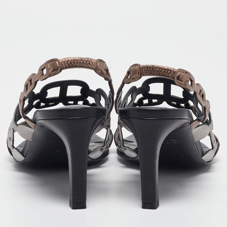 Pre Owned Hermes Tricolor Leather Vera Slingback Sandals Size 38