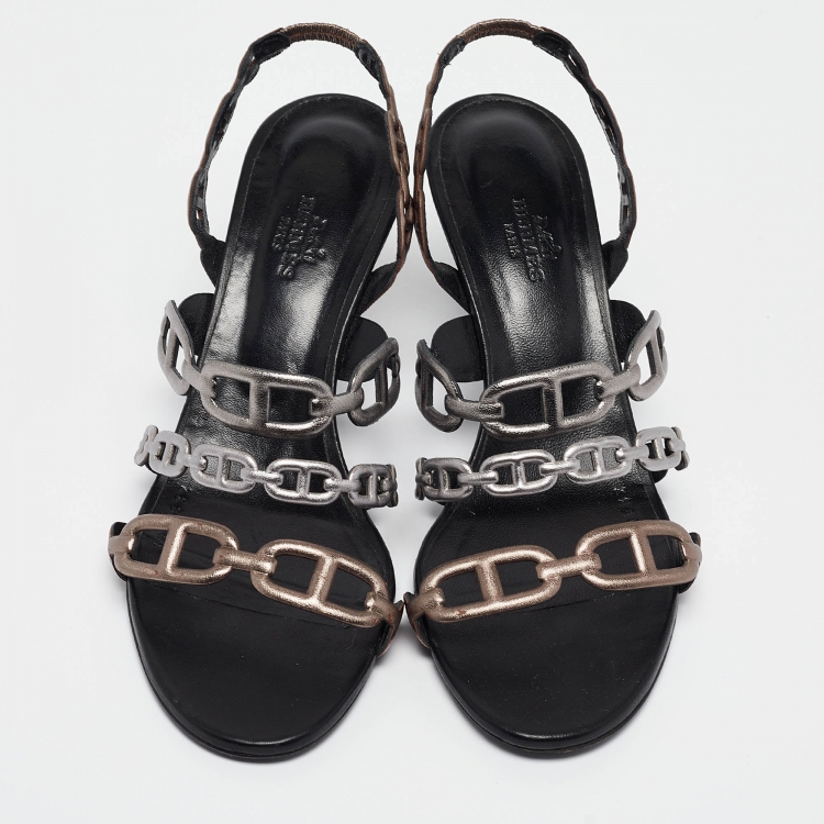 Pre Owned Hermes Tricolor Leather Vera Slingback Sandals Size 38