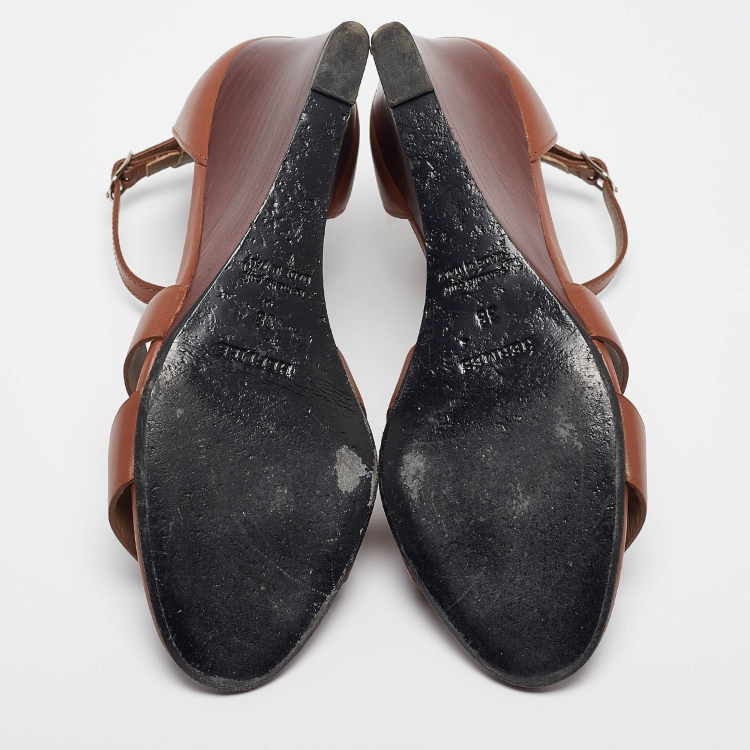 Pre Owned Hermes Brown Leather Legend Sandals Size 38