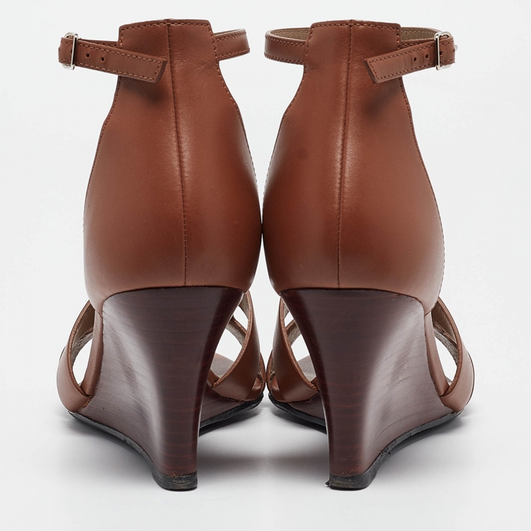 Pre Owned Hermes Brown Leather Legend Sandals Size 38