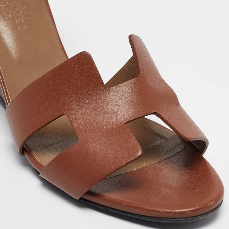 Pre Owned Hermes Brown Leather Legend Sandals Size 38