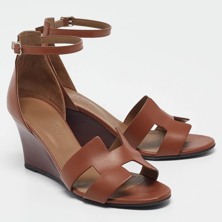 Pre Owned Hermes Brown Leather Legend Sandals Size 38