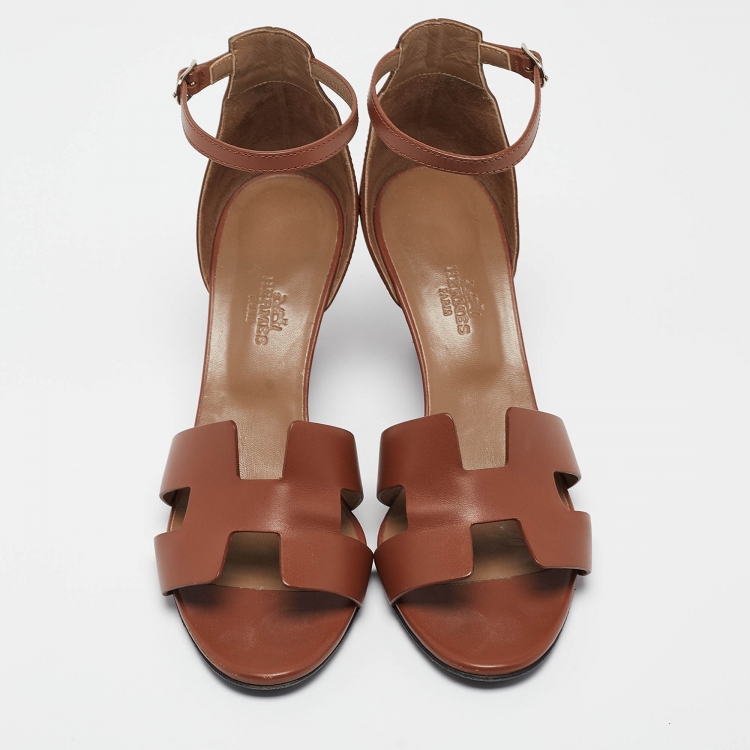 Pre Owned Hermes Brown Leather Legend Sandals Size 38