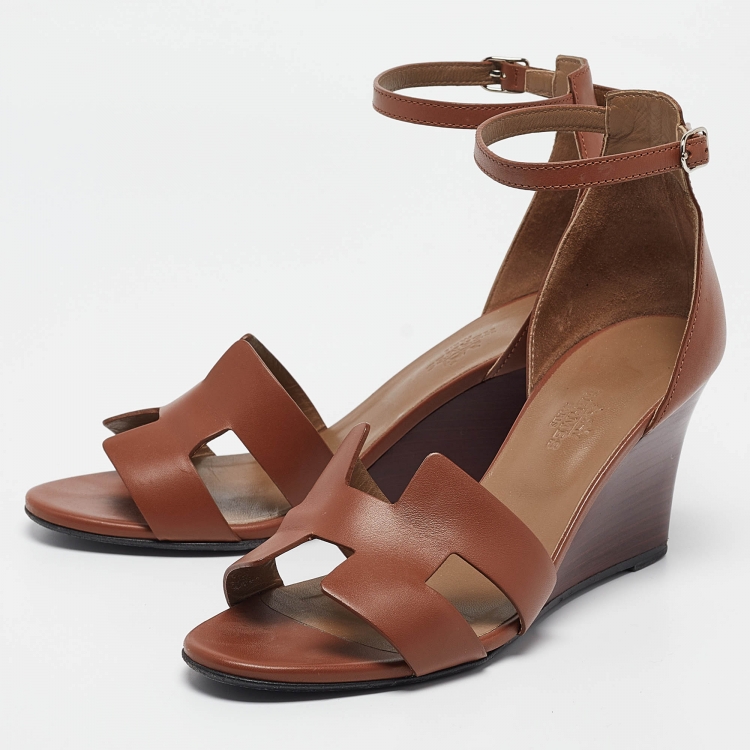 Pre Owned Hermes Brown Leather Legend Sandals Size 38
