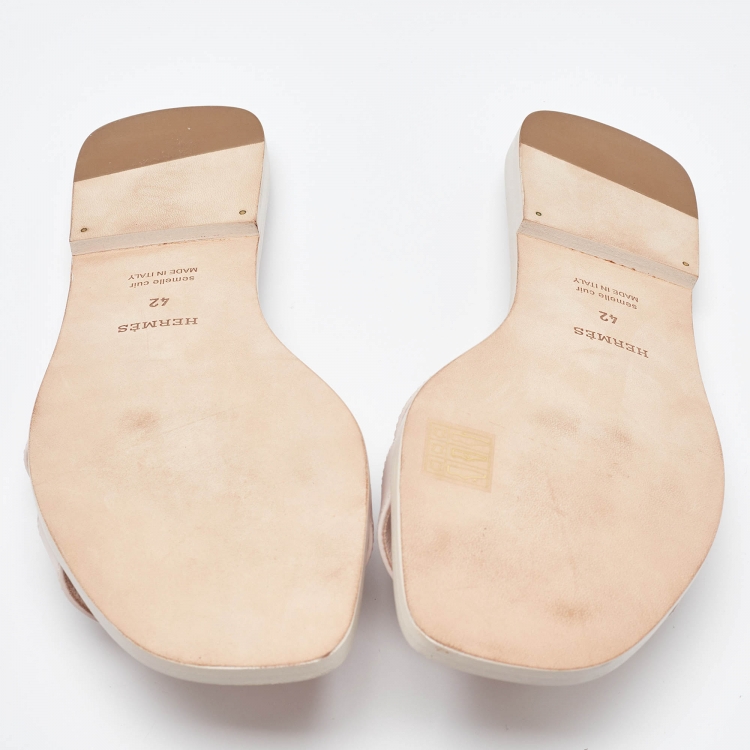 Pre Owned Hermès Pink Leather Oran Flat Slides Size 42