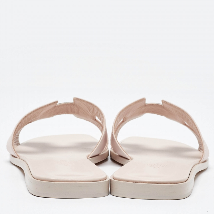 Pre Owned Hermès Pink Leather Oran Flat Slides Size 42