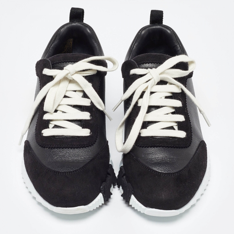 Pre Owned Hermès Black Suede and Leather Bouncing Sneakers Size 38