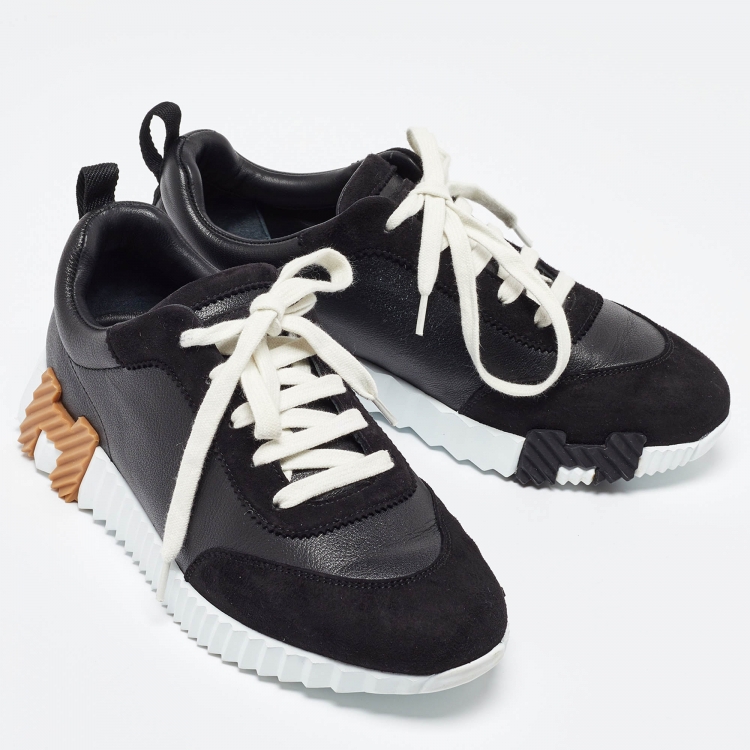 Pre Owned Hermès Black Suede and Leather Bouncing Sneakers Size 38