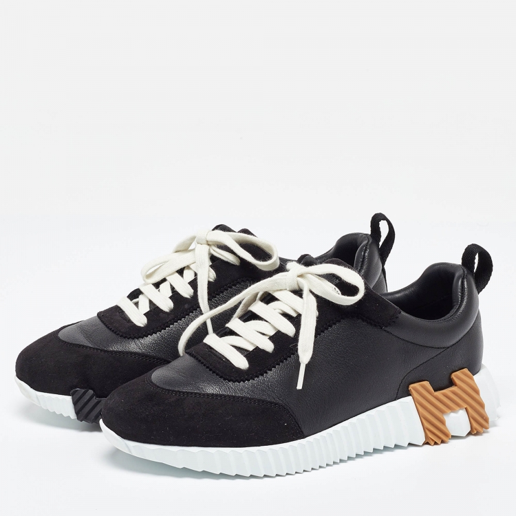 Pre Owned Hermès Black Suede and Leather Bouncing Sneakers Size 38