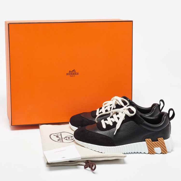 Pre Owned Hermès Black Suede and Leather Bouncing Sneakers Size 38