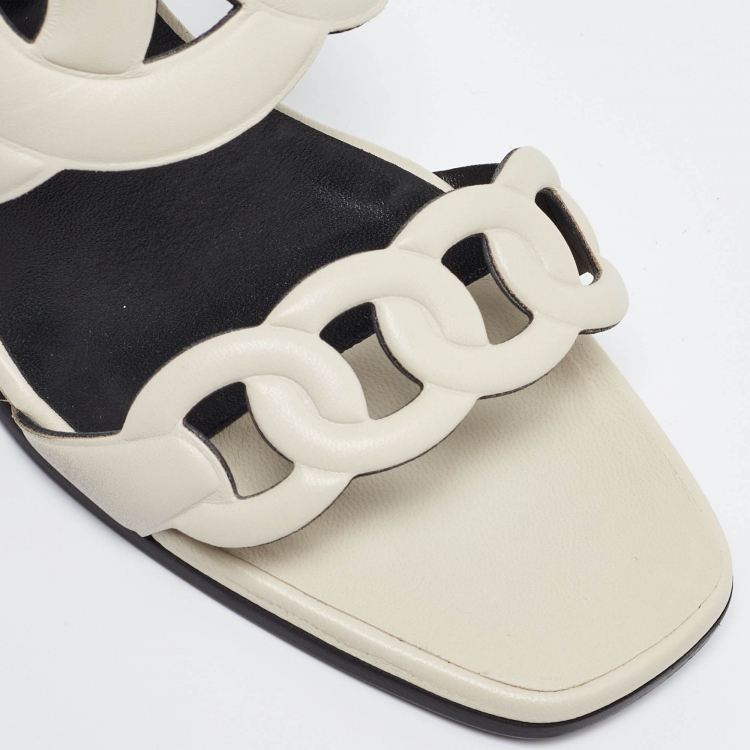 Pre Owned Hermes Cream Leather Figari Sandals Size 38