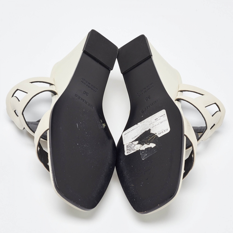 Pre Owned Hermes Cream Leather Figari Sandals Size 38