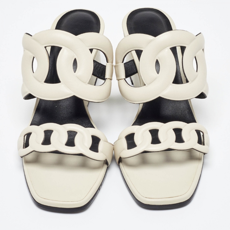 Pre Owned Hermes Cream Leather Figari Sandals Size 38