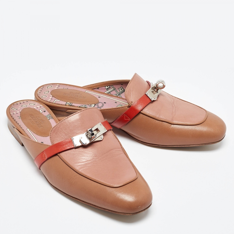 Pre Owned Hermes Multicolor Leather Oz Flat Mules Size 37