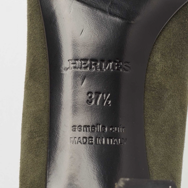 Pre Owned Hermes Olive Green Suede Cut Out Pumps Size 37.5