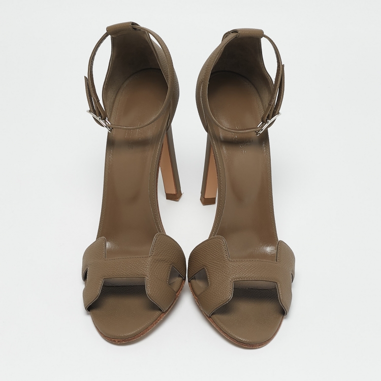 Pre Owned Hermes Green Leather Premiere 70 Ankle Strap Sandals Size 38.5
