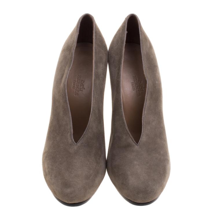 Pre Owned Hermes Khaki Suede Florida Pumps Size 38
