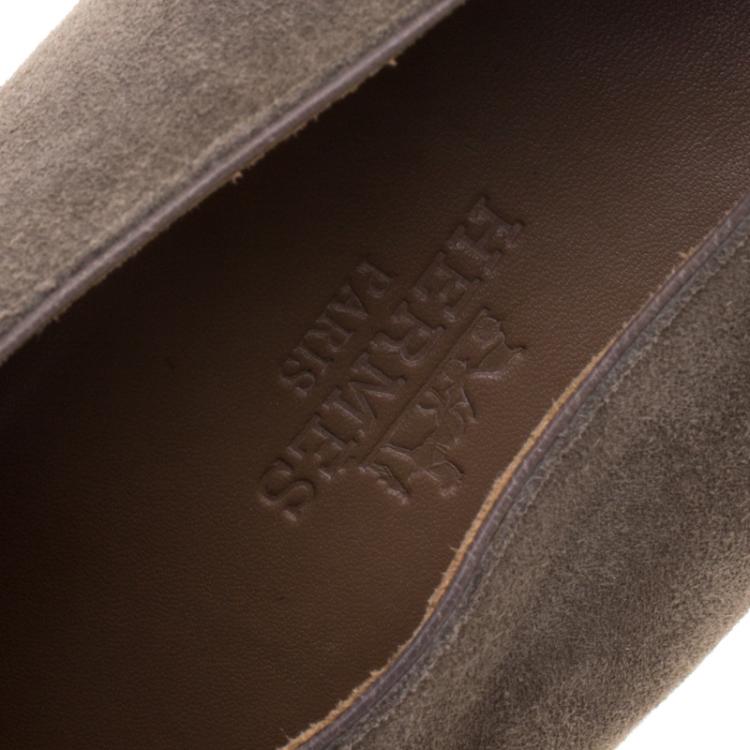 Pre Owned Hermes Khaki Suede Florida Pumps Size 38