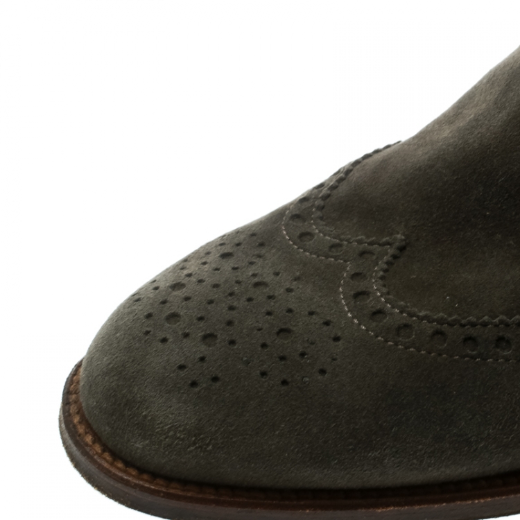 Pre Owned Hermes Grey Suede Leather Brighton Low Ankle Boots Size Size 38