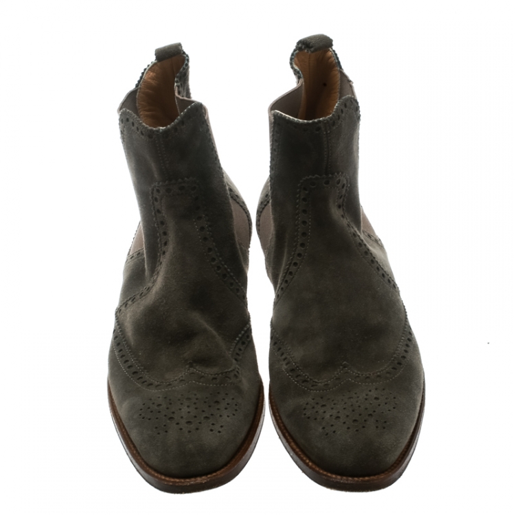 Pre Owned Hermes Grey Suede Leather Brighton Low Ankle Boots Size Size 38