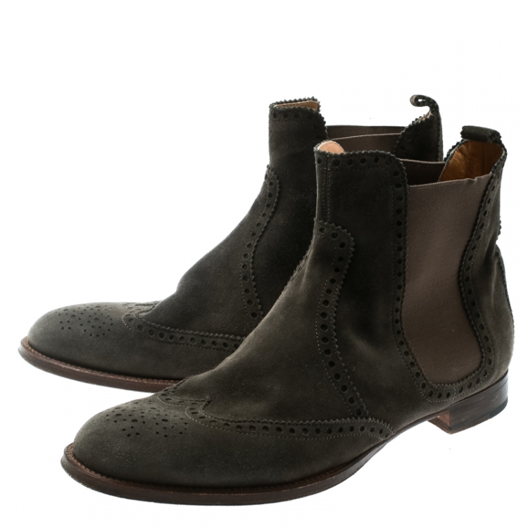 Pre Owned Hermes Grey Suede Leather Brighton Low Ankle Boots Size Size 38